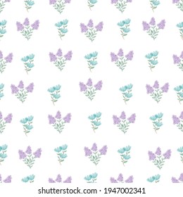 Cute simple Floral pattern in the small blue, purple flower. Seamless vector texture. Printing with small blue flowers. spring flowers, summer flowers.
