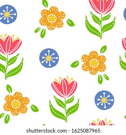 Cute simple floral seamless pattern bright colors, colorful spring concept