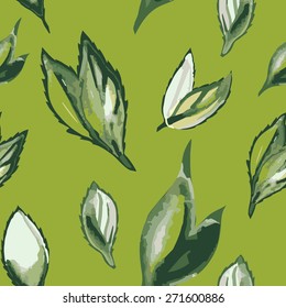 Cute Simple Floral Watercolor Seamless Pattern With Green Leaves