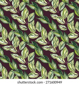Cute Simple Floral Watercolor Seamless Pattern With Green Leaves