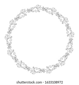 Cute and simple floral wreath vector isolated. Frame for wedding invitation and greeting card with blank space for text. Repititive circle pattern.
