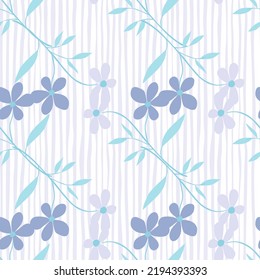 Cute simple flower seamless pattern. Doodle botanical plants background. Hand drawn abstract floral wallpaper. Design for fabric, textile print, wrapping paper, cover. Vector illustration