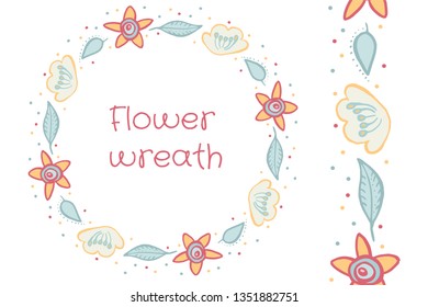 Cute simple flower wreath and seamless brush