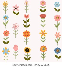 Lindas flores simples, ilustración de flores simples