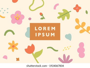 Cute and simple flowers and leaves pattern in hand drawing style. Vector flat background illustration.