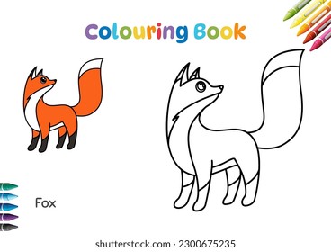 Cute and simple fox drawing for children. Colour book. Vector cartoon illustration.