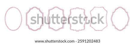 Cute and simple frame set. Pink color hand drawn doodle vector illustration. Decorative modern border.