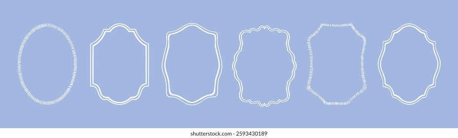 Cute and simple frame set. White color hand drawn doodle vector illustration. Decorative modern border.