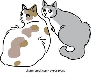 Cute and simple full body illustration of cat