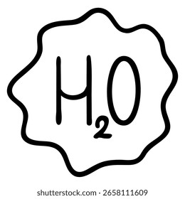 Ícone H2O simples bonito rabiscar em estilo de contorno. Esboço mínimo da fórmula da água usada na ciência, química e educação. Ideal para projetos de aprendizagem, cartazes, temas escolares e design criativo.