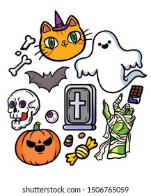 Cute and simple halloween illustration set