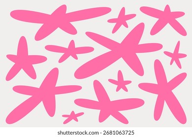 Cute and simple hand drawn blob shape elements. Five point irregular star shapes. Abstract floral forms.
