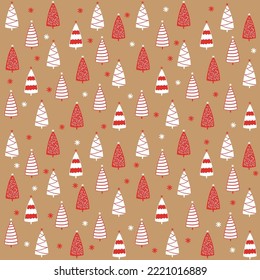 árbol de navidad de doodle dibujado a mano lindo y simple fondo de patrón sin fisuras