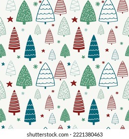 árbol de navidad de doodle dibujado a mano lindo y simple fondo de patrón sin fisuras