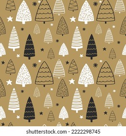cute and simple hand drawn doodle christmas tree seamless pattern background
