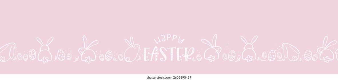 Cute and simple hand drawn Easter seamless pattern, line art bunnies and eggs - great for wrapping, gift bags, cloth, textiles - vector design