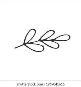 Cute simple hand drawn foliage branch isolated on white background. Vector illustration