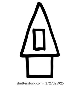 Casa de estilo minimalista, sencilla y sobria. Relájese en una casa separada.
Esbozar para diseño gráfico, logotipo, icono e ilustraciones.
Ilustración vectorial de material. Aislado sobre fondo blanco