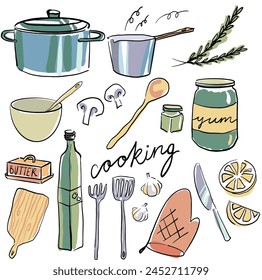 cute simple hand drawn vector illustration featuring cooking utensils 