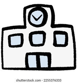 Cute simple hand-drawn color illustration of a deformed school.