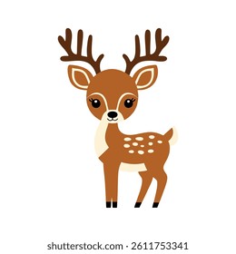cute simple horned deer vector illustration with solid color white background