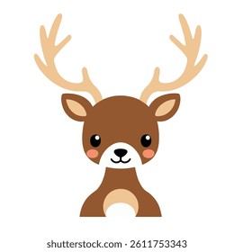 cute simple horned deer vector illustration with solid color white background