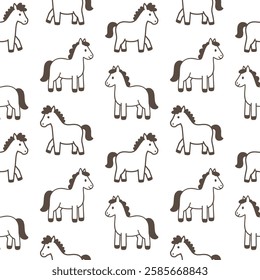 Cute and simple horse seamless pattern on a white background. Ideal for children's textiles, wallpaper, or nursery decor.