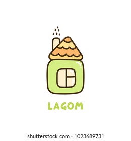 Cute simple house with inscription: Lagom. The word Lagom from Swedish translates as balance, moderation, just right. It can be used for sticker, patch, card, phone case, poster, t-shirt, mug etc.