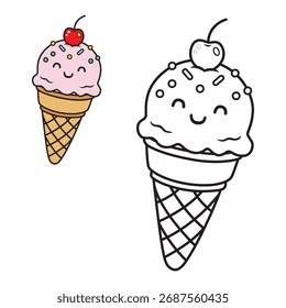Linda y simple página de dibujo de helado para niños. Perfecto para colorear, divertirse, aprender y creatividad. Ideal para libros de actividades infantiles y proyectos de arte preescolar.