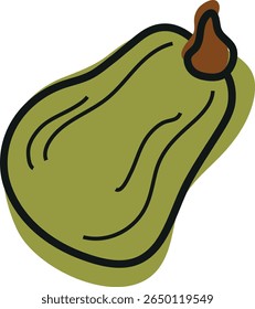 cute simple icon of a long, green pumpkin in cartoon doodle style, for autumn holidays, advertising and seasonal packaging