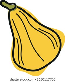 cute simple icon of a long, yellow pumpkin in cartoon doodle style, for autumn holidays, advertising and seasonal packaging
