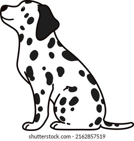 Cute and simple illustration of Dalmatian Dog sitting in side view