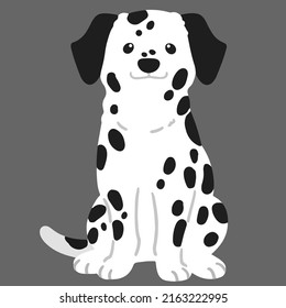 Cute and simple illustration of Dalmatian Dog sitting in front view flat colored