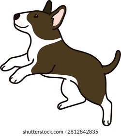 Cute and simple illustration of dark brown Bull Terrier Dog jumping