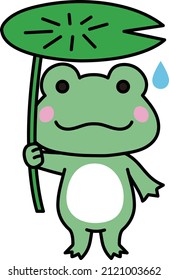Ilustración simple y simple de una rana con hojas