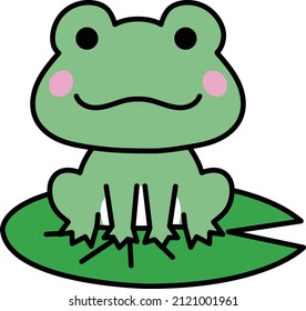 Cute and simple illustration of a frog riding on a leaf