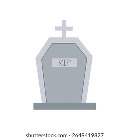 A cute simple illustration of a gray gravestone with a cross on top. Halloween element.