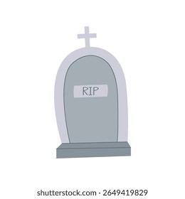 A cute simple illustration of a gray gravestone. Halloween element.