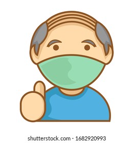 Cute and Simple Illustration Old Man Wear Face Mask