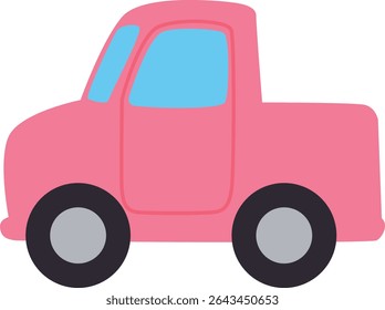 A cute and simple illustration of a pink car with big wheels, designed as a flat vector for creative and playful projects.