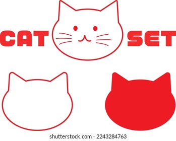 Cute and simple illustration set of cat, red silhouette