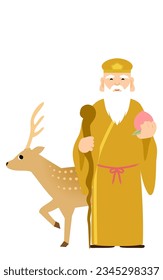 Cute and simple illustration of seven gods of good fortune Jurojin, Vector Illustarion