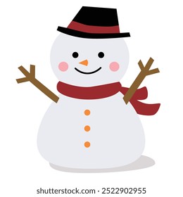 A cute and simple illustration of a snowman wearing a scarf
