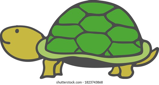 Cute and simple illustration of a turtle seen from the side