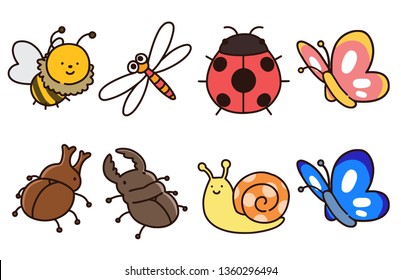 Cute and simple insects set outlined