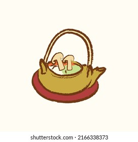 Cute simple Japanese cuisine Dobin Soup with handle in flat cartoonish vector illustration art design