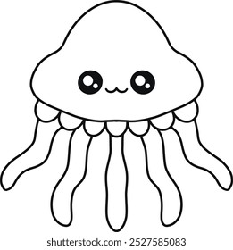 Cute and Simple Jellyfish Line Art