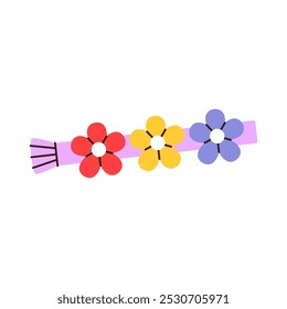 Fofo de cabelo simples bonito da criança com três flores isoladas em um fundo branco. Ilustração plana desenhada à mão do vetor.