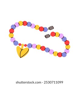 Cute simple kids bracelet, choker, necklace isolated on a white background. Childrens jewelry with a pendant. Vector hand drawn flat illustration.