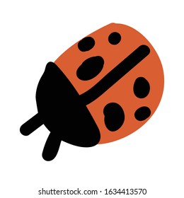 Cute simple ladybug doodle clipart. Hand drawn red spotted insect. Flat color naive entomology beetle illustration. 